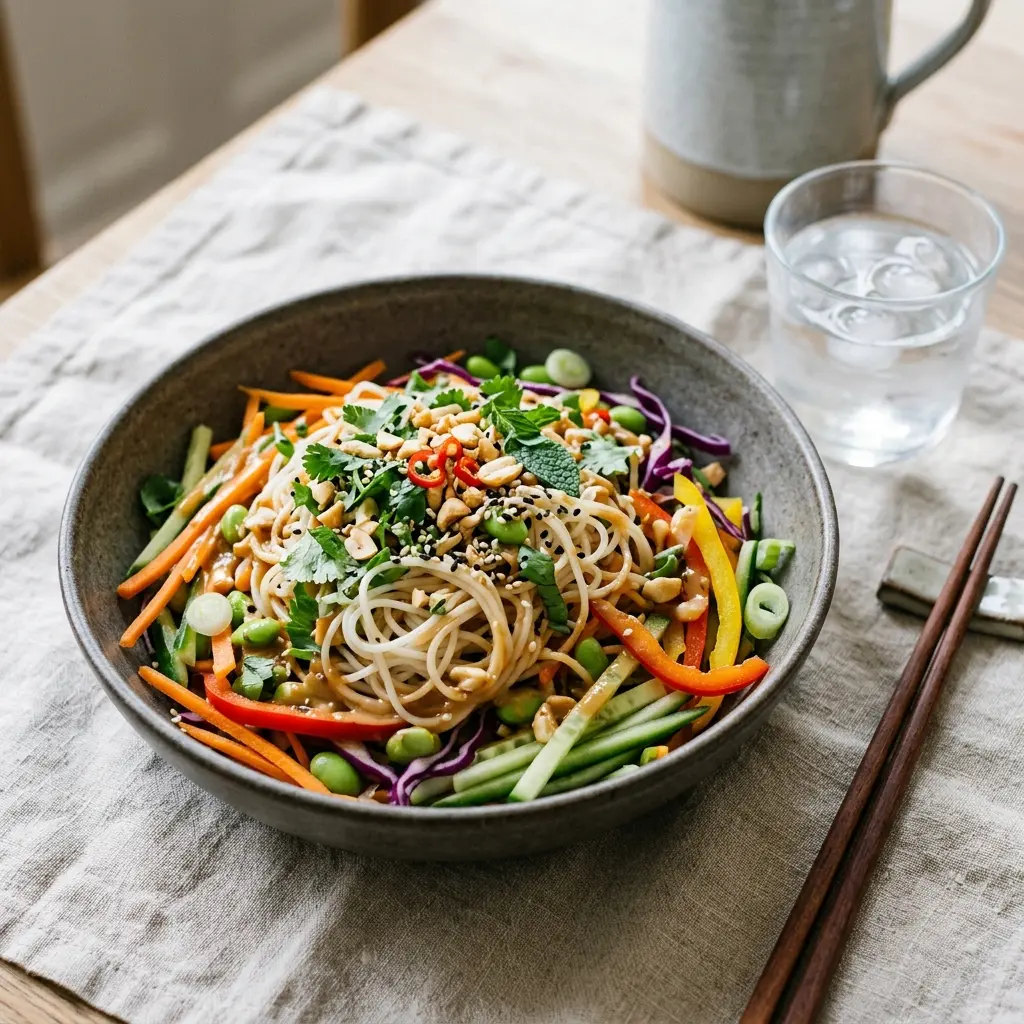 Retsepti Aasiapärane nuudlisalat foto värske salatina