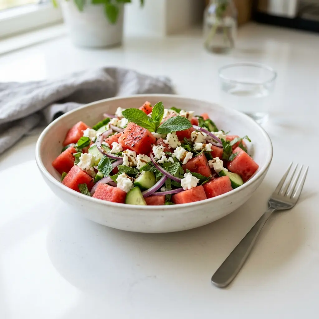 Retsepti Arbuusisalat foto värske salatina