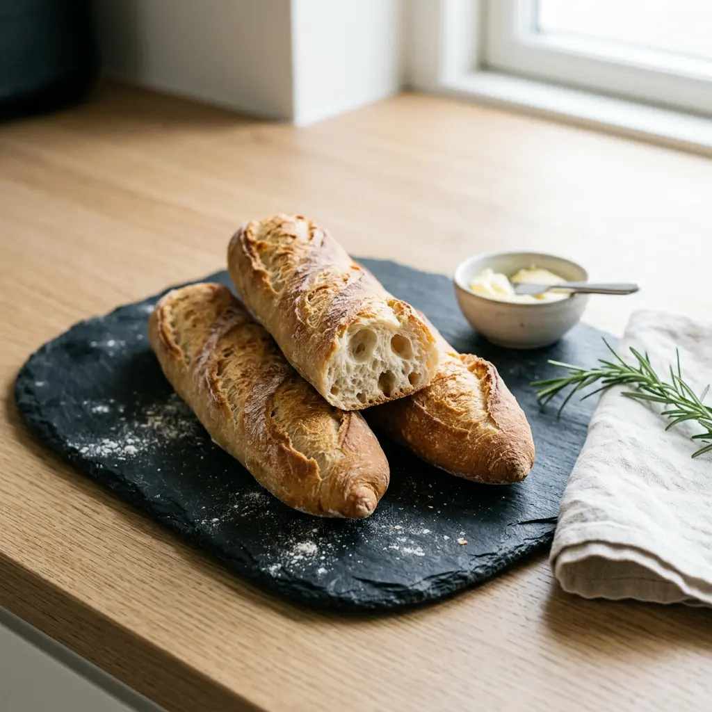 Retsepti Baguette'id kuumaõhufritüüris foto koduse leiva või tainana