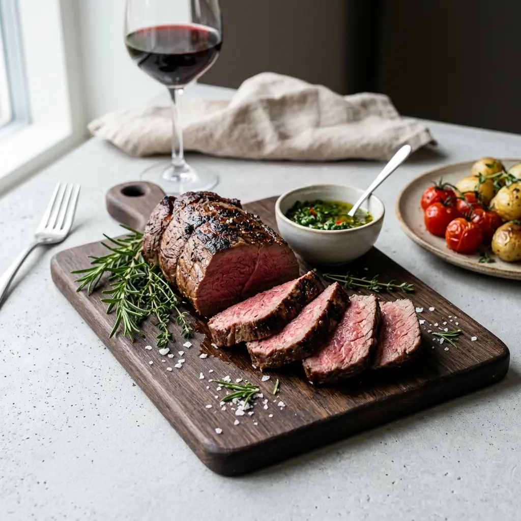 Retsepti Grillitud veise välisfilee foto valmis koduse roana