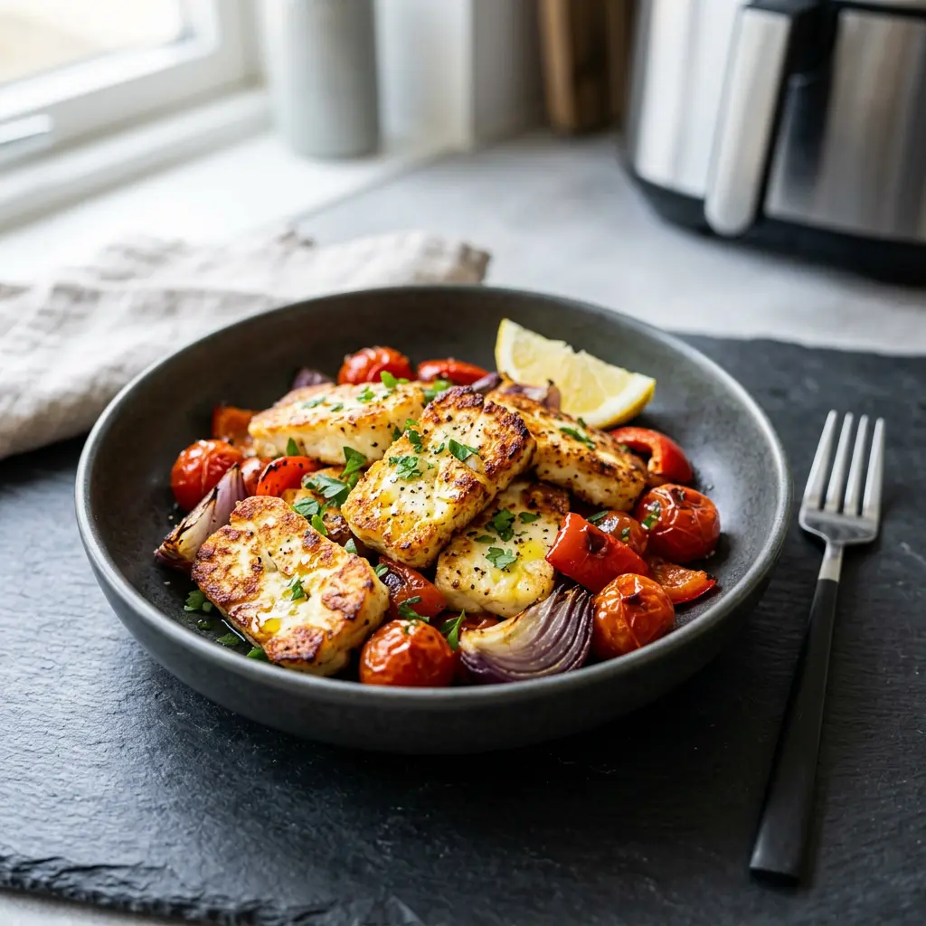 Retsepti Halloumi kuumaõhufritüüris foto valmis koduse roana
