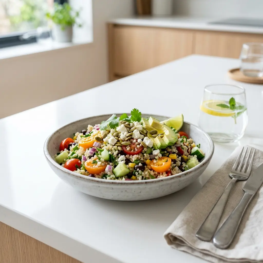Retsepti Kinoasalat foto värske salatina
