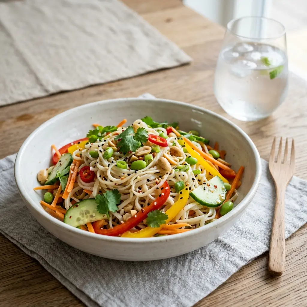 Retsepti Külm nuudlisalat foto värske salatina