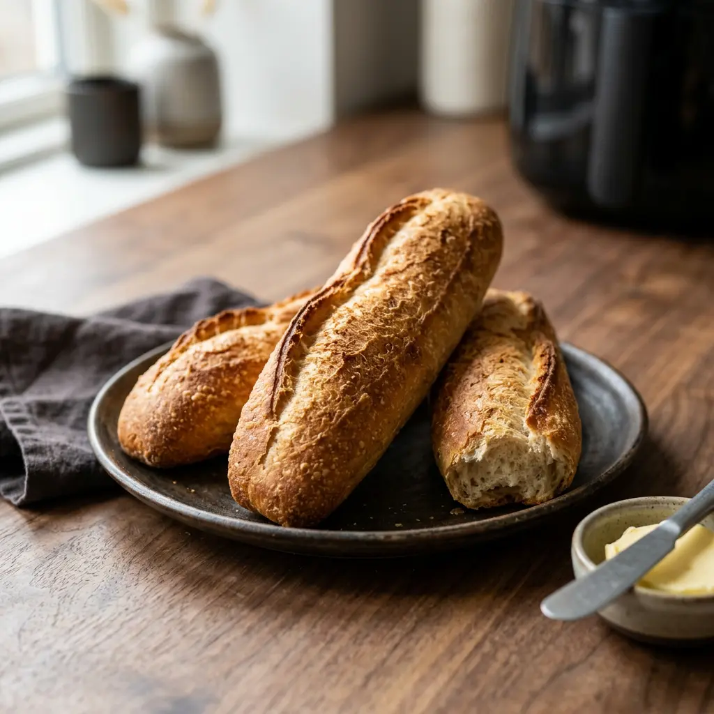 Retsepti Külmutatud baguette'id kuumaõhufritüüris foto koduse leiva või tainana