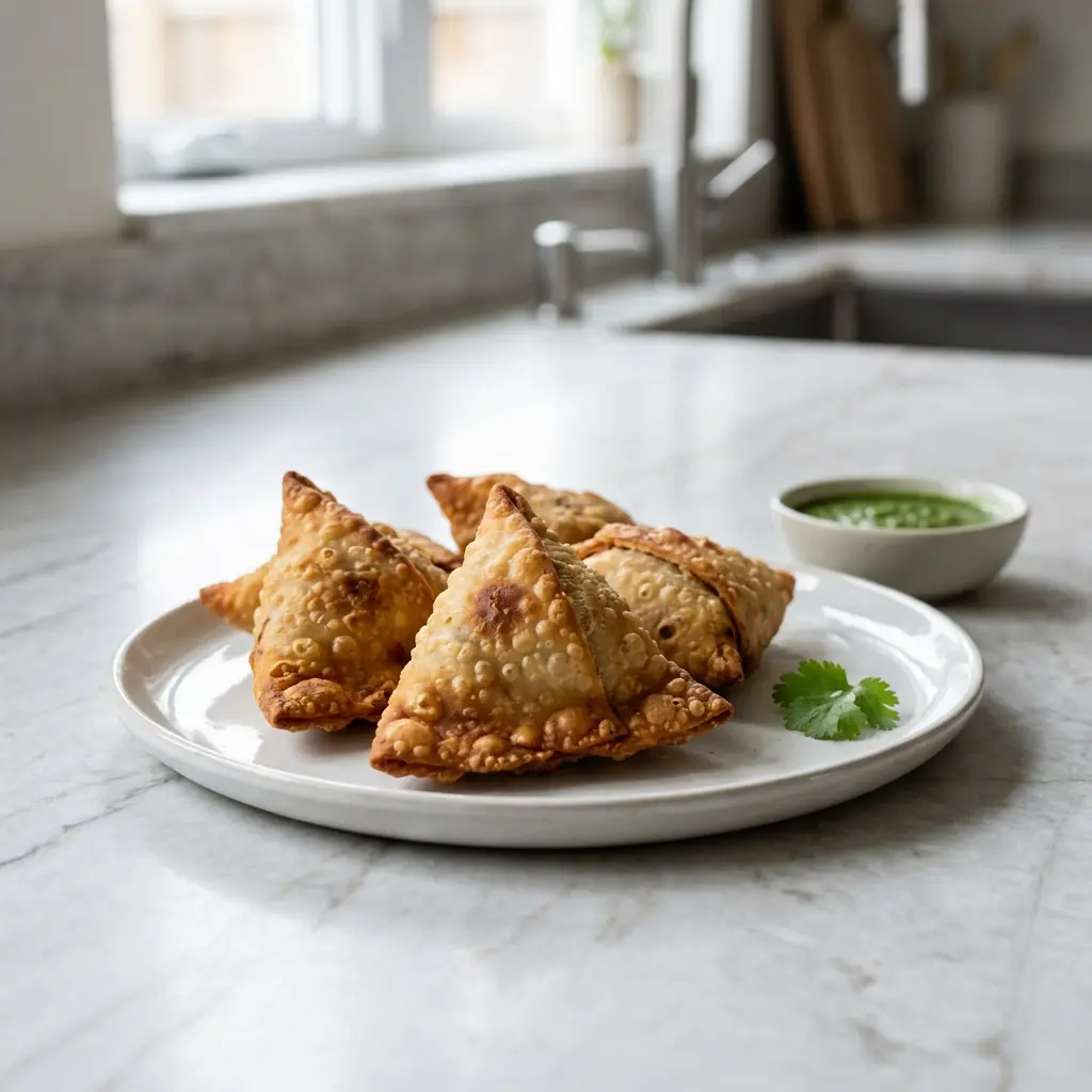 Retsepti Külmutatud samosad kuumaõhufritüüris foto valmis koduse roana