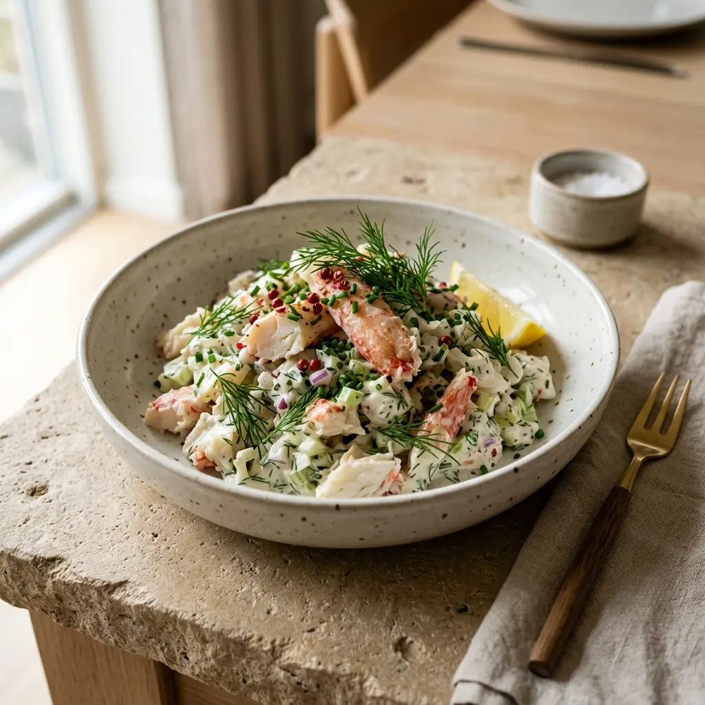 Retsepti Luksuslik krabisalat foto värske salatina