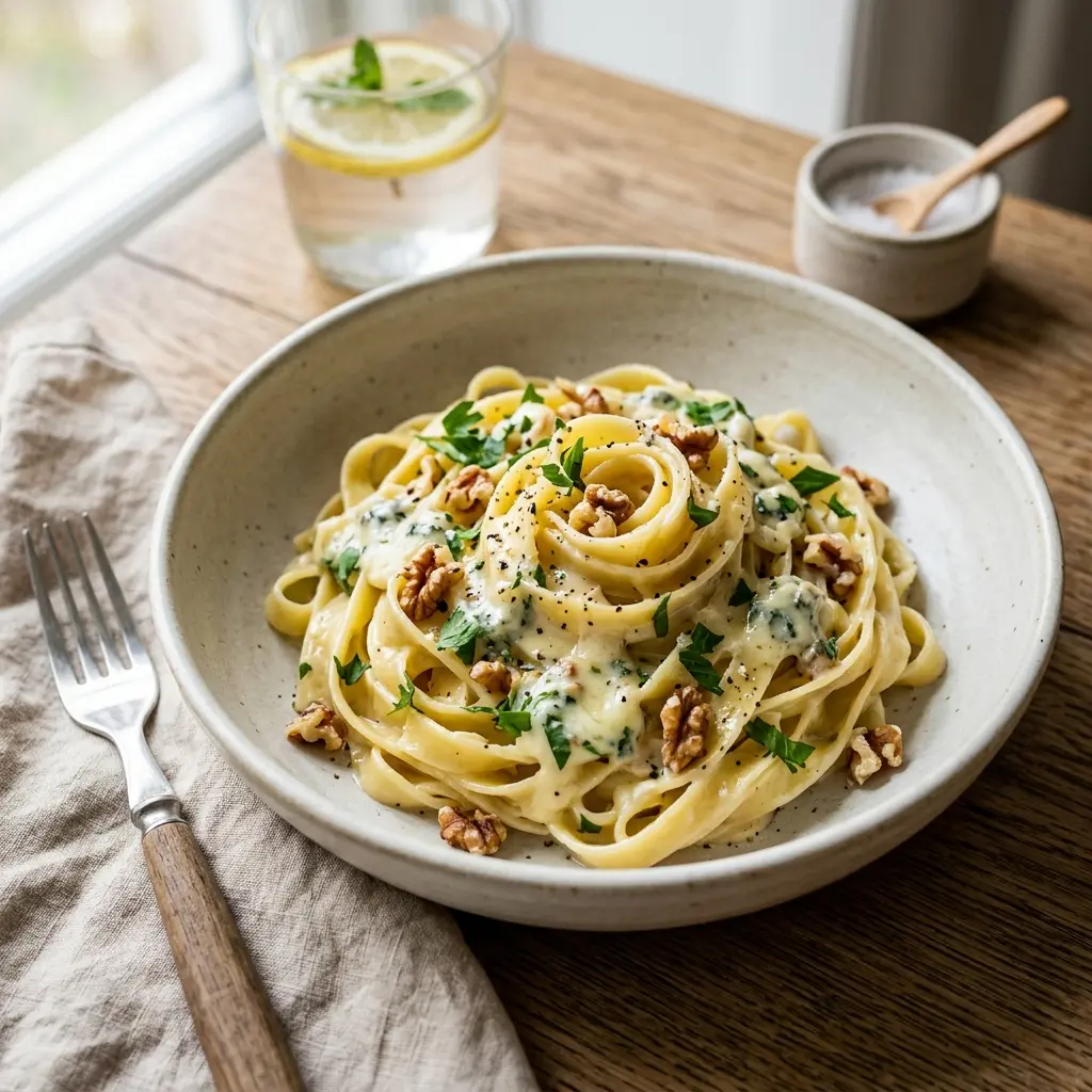 Retsepti Pasta gorgonzola ja kreeka pähklitega foto valmis koduse roana
