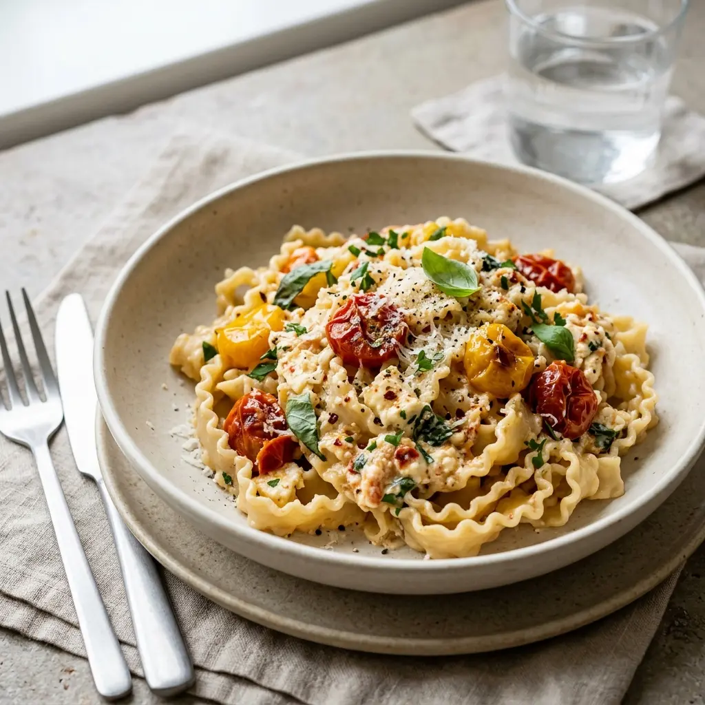 Retsepti Pasta küpsetatud fetaga foto valmis koduse roana