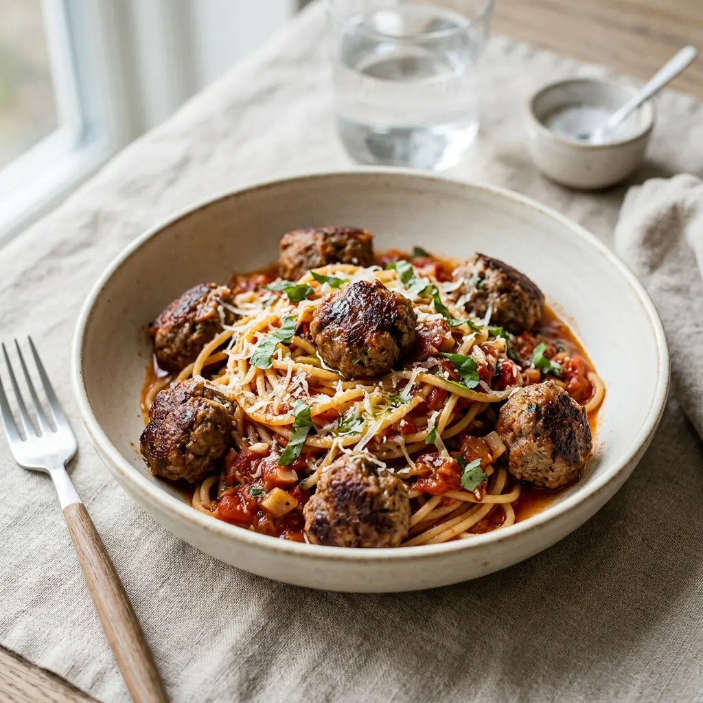 Retsepti Pasta lihapallidega foto valmis koduse roana