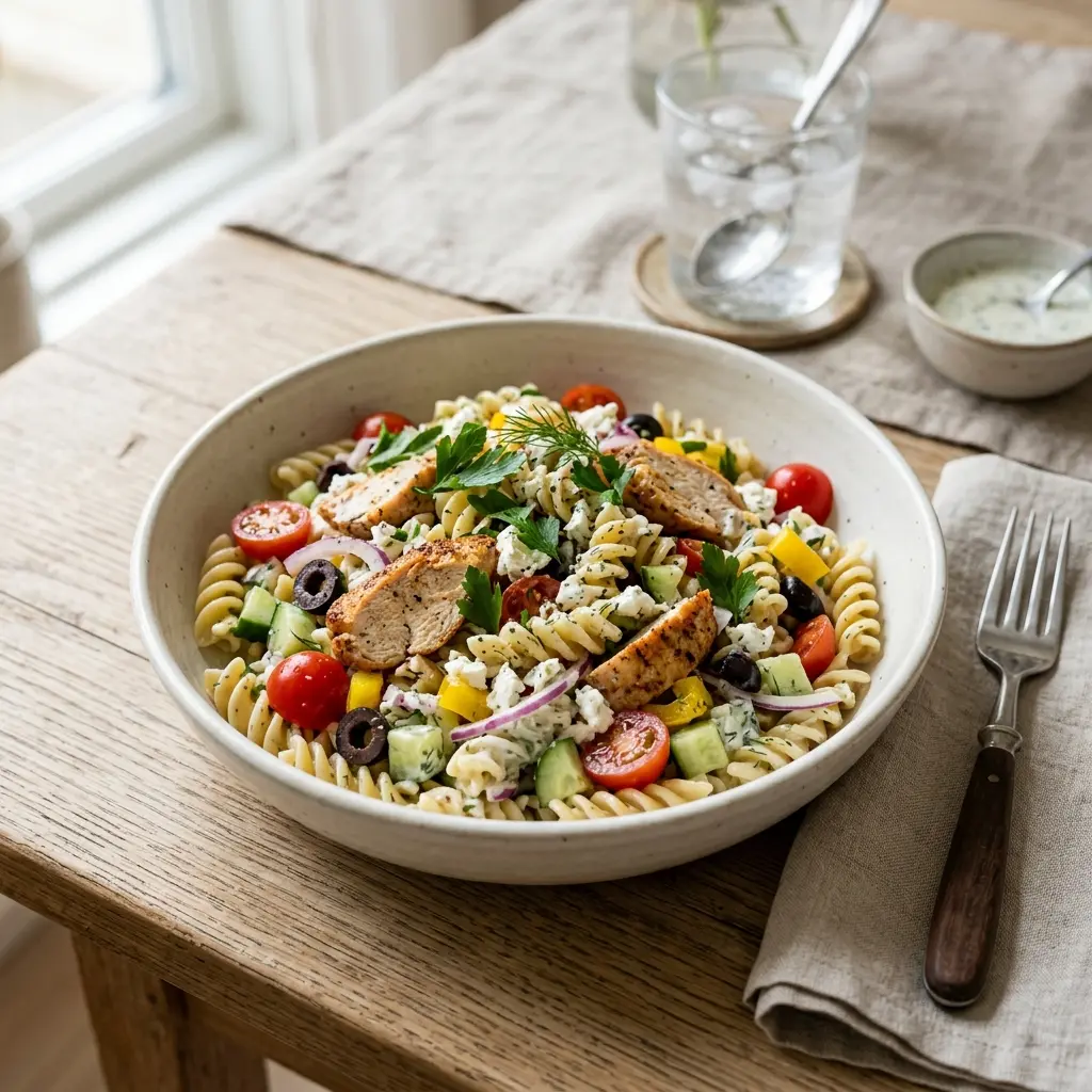 Retsepti Pastasalat kalkuniga foto värske salatina