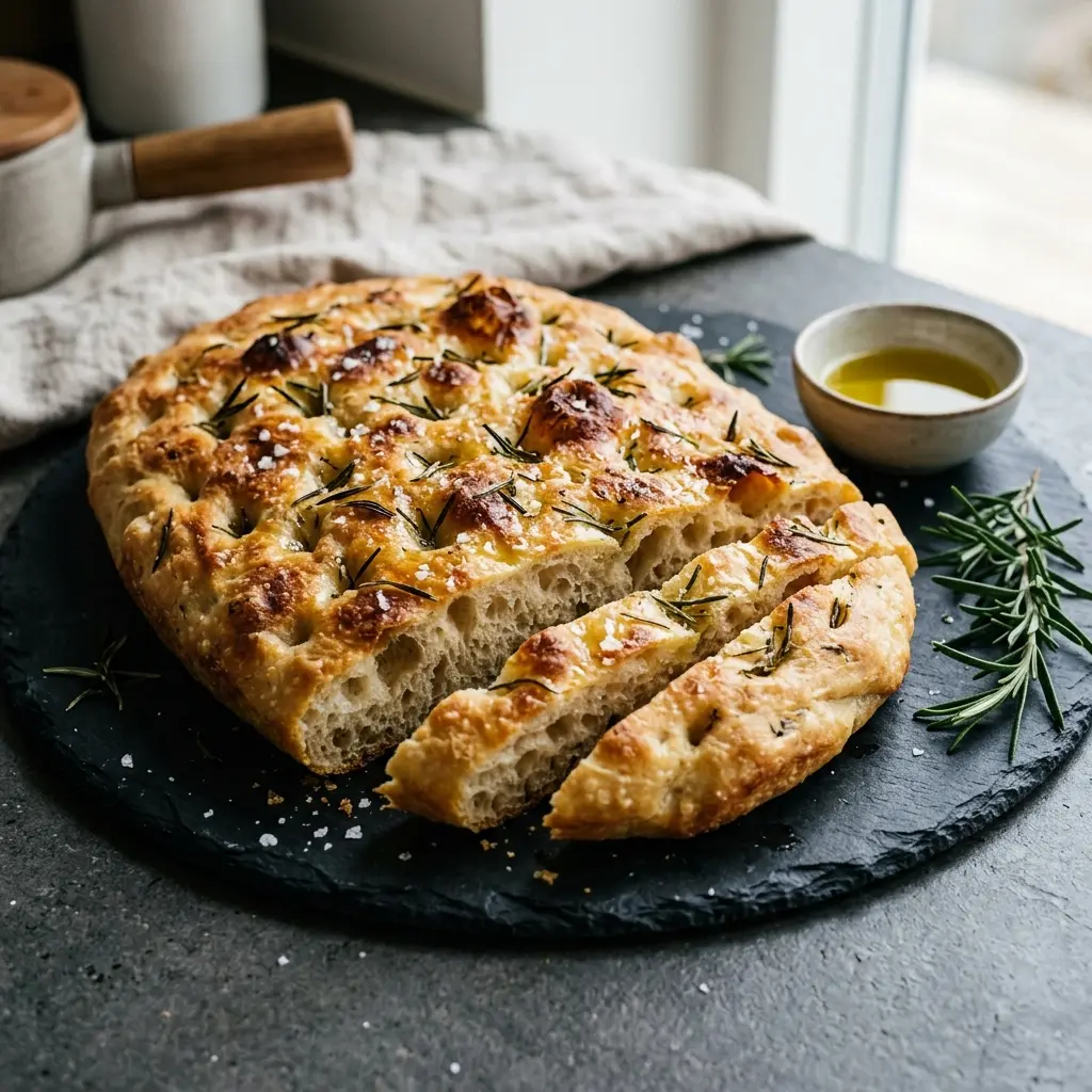 Retsepti Rosmariiniga focaccia foto koduse leiva või tainana