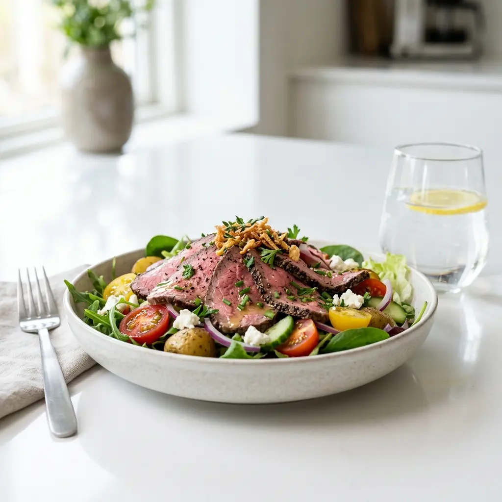 Retsepti Salat rostbiifiga foto värske salatina