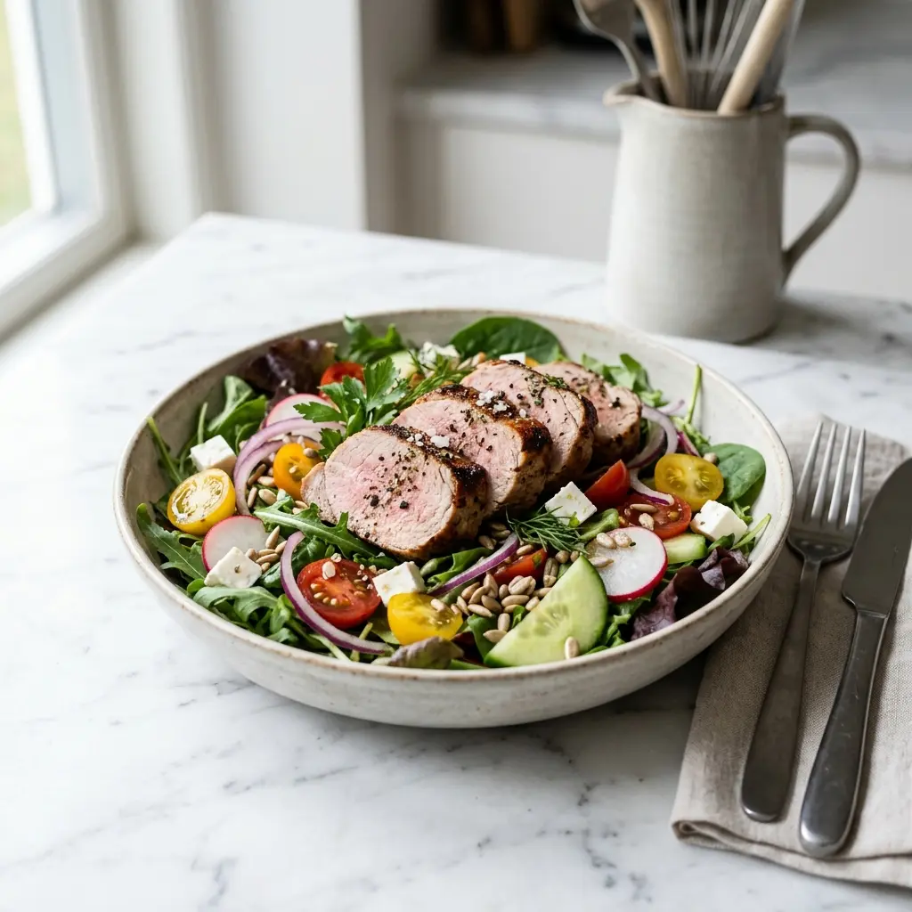 Retsepti Salat sea sisefileega foto värske salatina