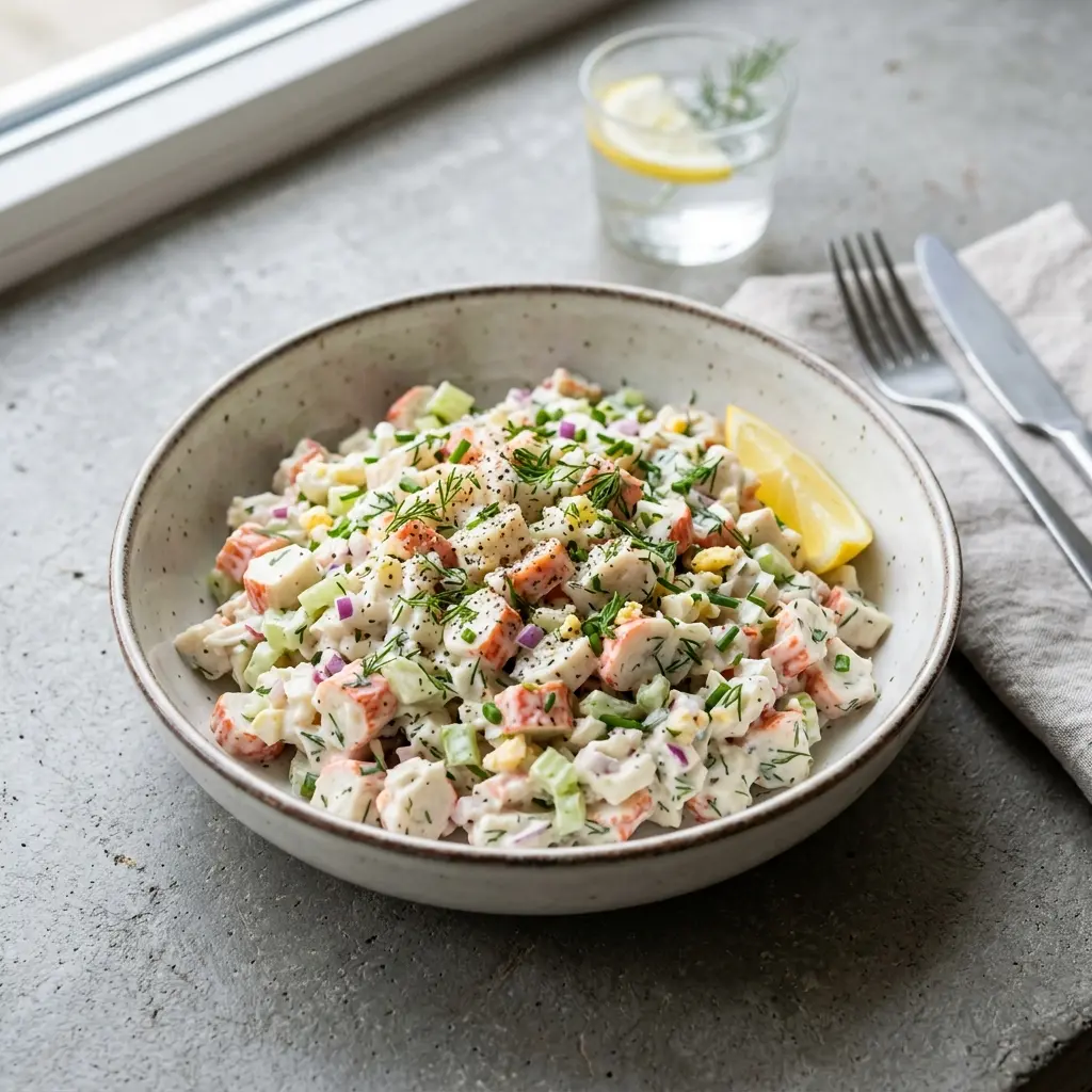 Retsepti Surimisalat foto värske salatina
