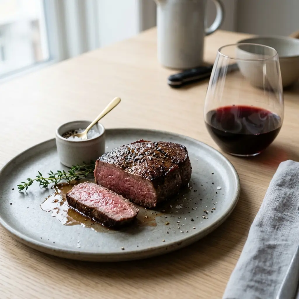 Retsepti Veise välisfilee pannil foto valmis koduse roana